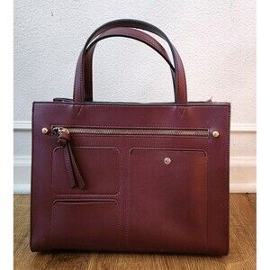 Nanette Lepore Clayton Faux Leather Tote Bag Cranberry Capsule minimalist casual
